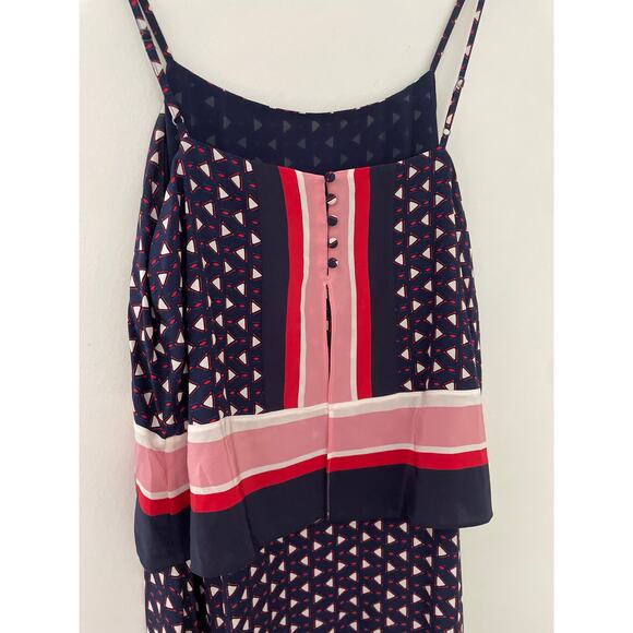 Joie Seia Handkerchief Dress Medium Navy Blue Silk Midi Triangle Print Casual - Picture 8 of 10